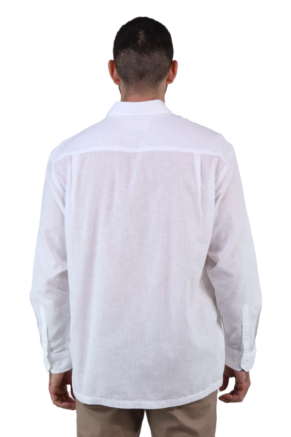 Guayabera Manga Larga Color Blanca Cuello Italiano Corte Clasico Para Caballero